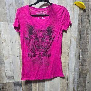 Rock & Roll Cowgirl Embellished Graphic Pink Burnout Tee